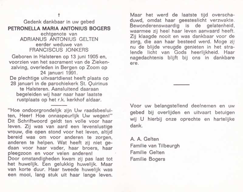 gedachtenis plaatje tante pietje bogers halsteren