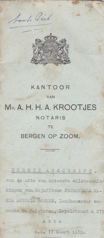 testament notaris krootjes pietje bogers